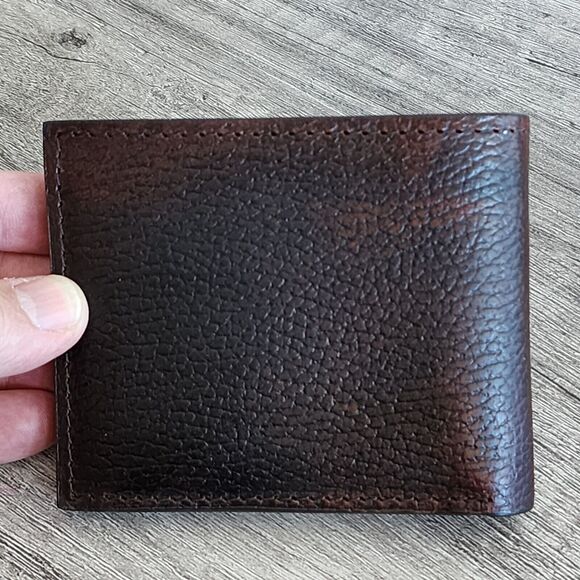 Western Dark Brown Leather Bifold Wallet Cowhide Inlay Cross Silver Stud Accent - Picture 3 of 13